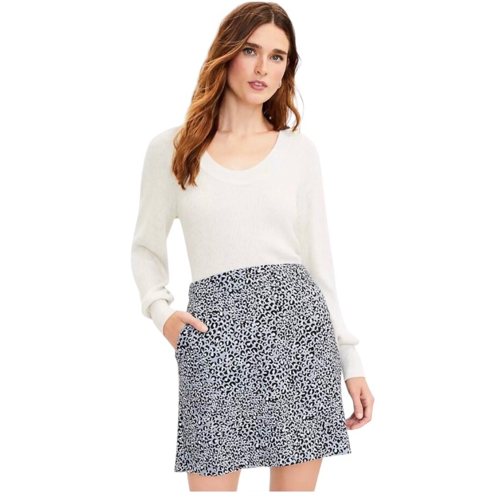 LOFT 10P New Leopard Animal Print Pocket Shift Skirt Smoke Blue Petite